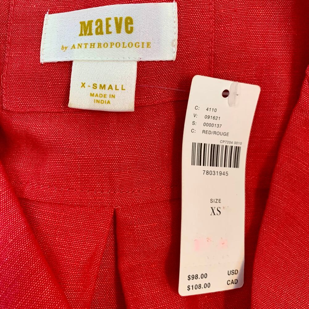 NWT Anthropologie Maeve Red Classic Surf Shirt Size XS - Picture 8 of 8